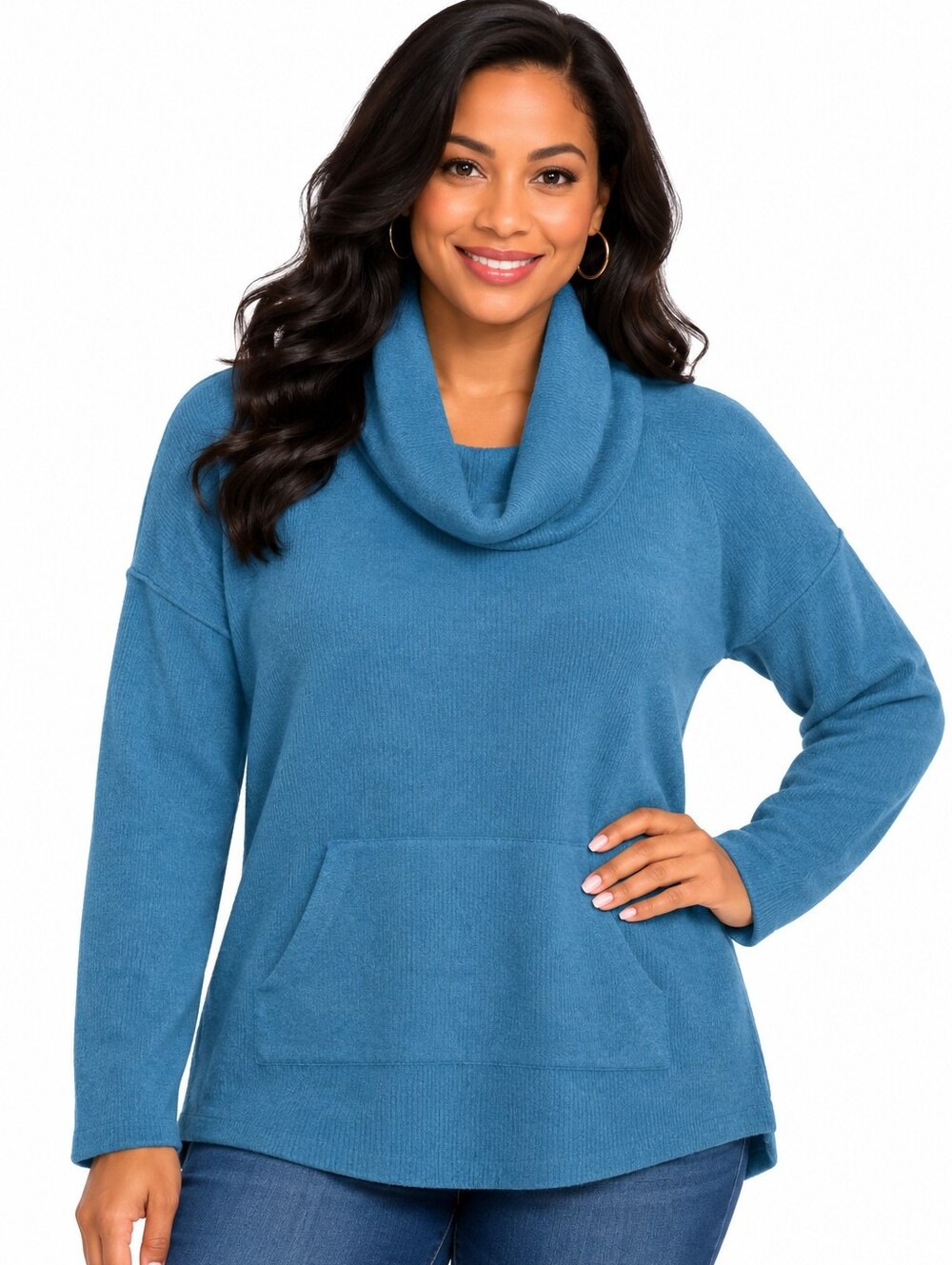 NEW DIRECTIONS COWL NECK SWEATER - Blue, Ribbed, Long Sleeves - SIZE Small NWT